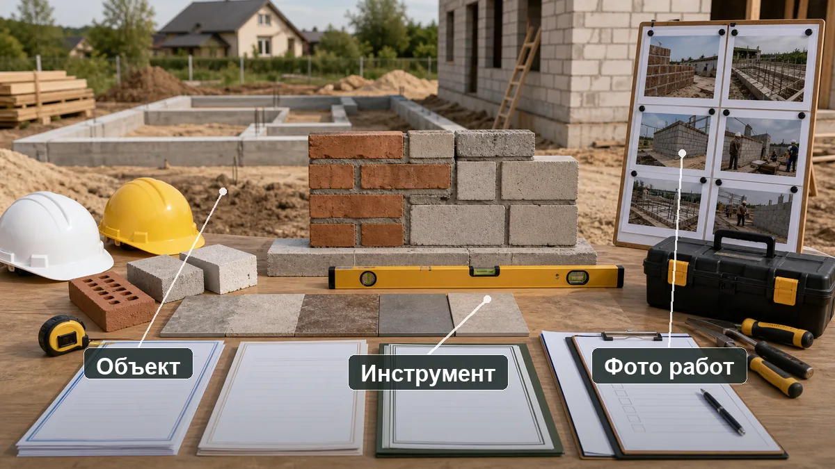 Схема проверки строительной бригады: объект, инструмент и фото выполненных работ