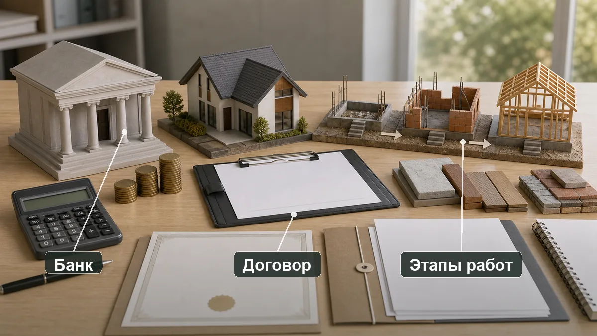 Инфографика проектного финансирования ИЖС: банк, договор и этапы работ