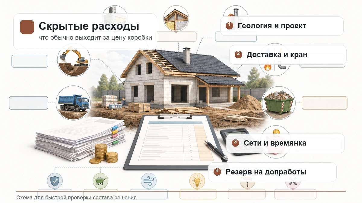 Инфографика скрытых расходов: геология, доставка, сети, временные работы и резерв