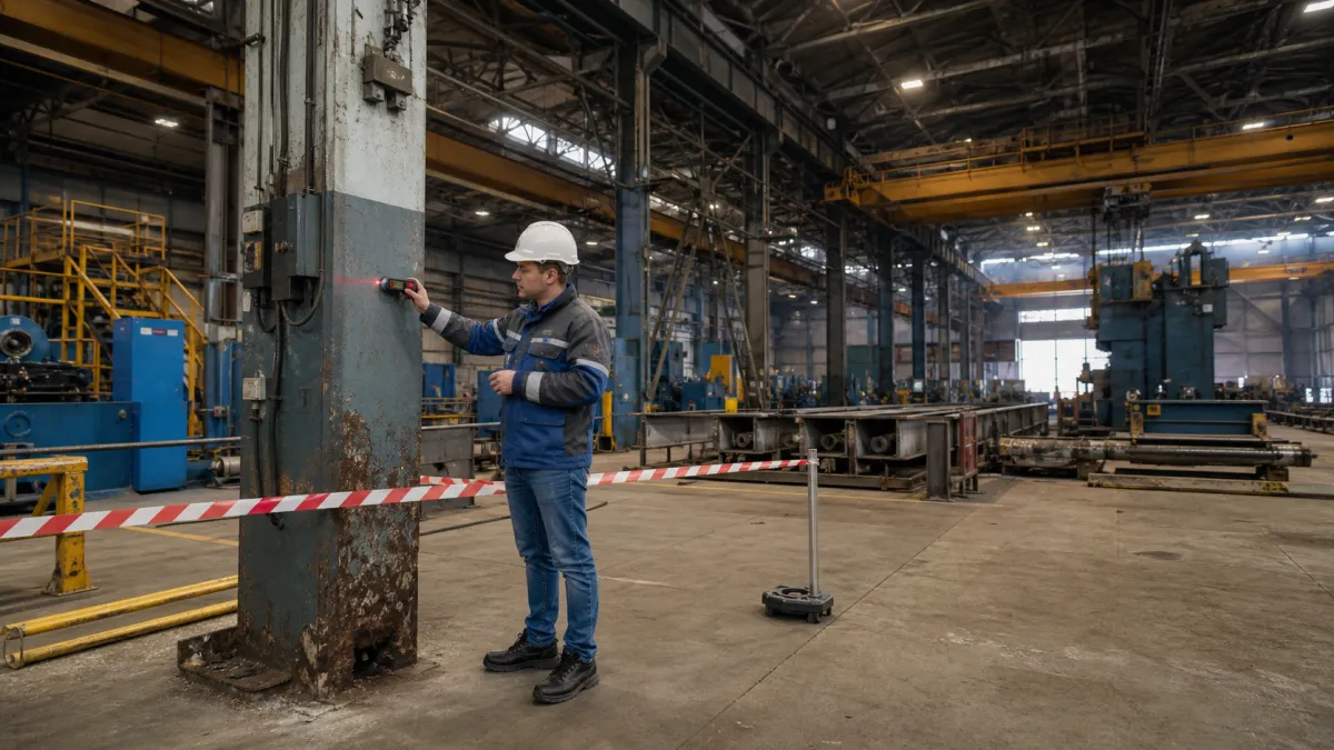 Обследование колонны промышленного здания перед реконструкцией