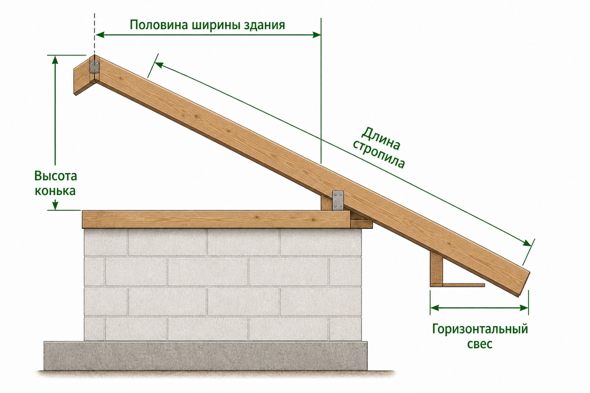 Какие размеры нужны для расчёта длины стропила